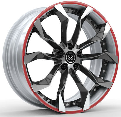 Camaro Z28 1995 года. Кованые диски Custom 2-PC, 18x9 и 18x11, глянцево-черные, белая лицевая часть, красное кольцо